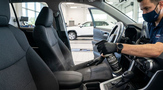 Interior fabric protectant sprays for new car dealership prep