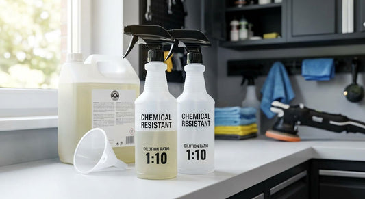 Chemical resistant spray bottles for detailing chemical dilution