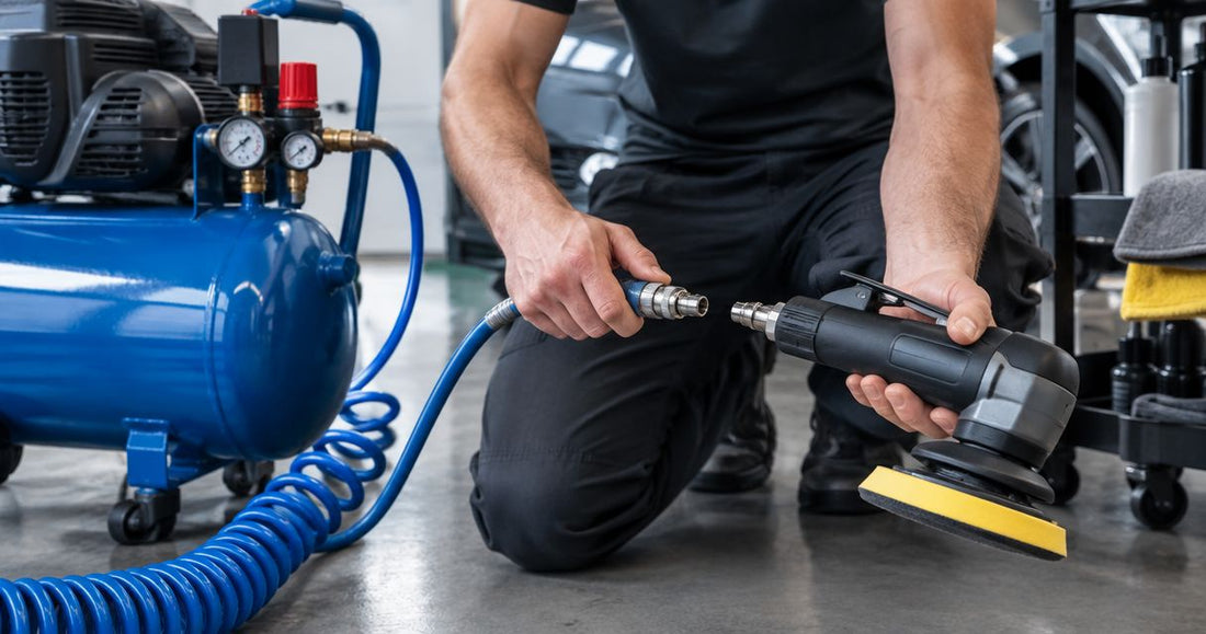 How to connect an air compressor to pneumatic detailing tools