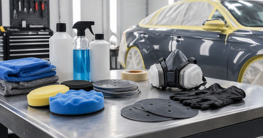 Detailing supplies for auto body shop paint prep