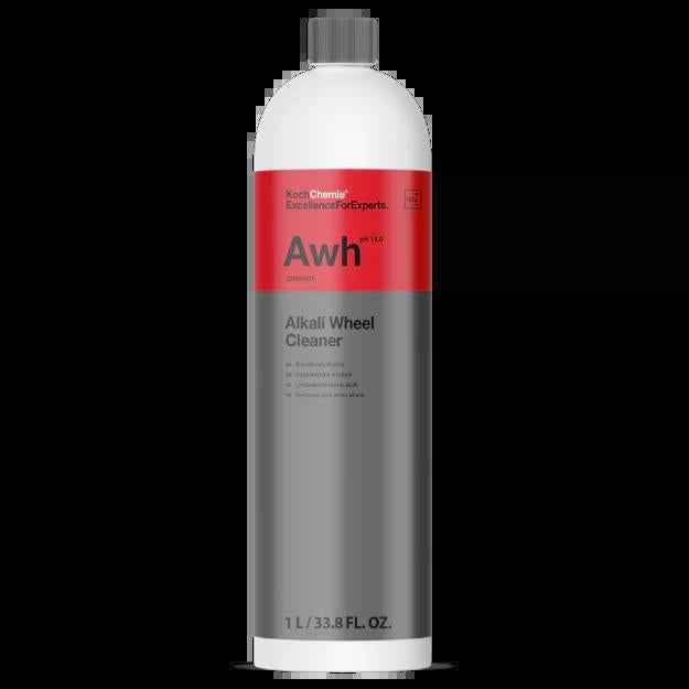 Bottle of AWH Alkali Wheel Cleaner on a white background