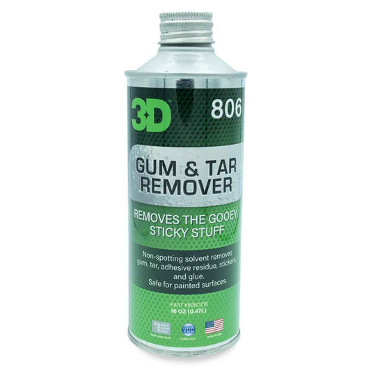 3D Gum, Tar, and Adhesive Remover 16oz automotive cleaner for removing tar, adhesive residue, tree sap, gum, and stubborn contamination from vehicle paint and exterior surfaces