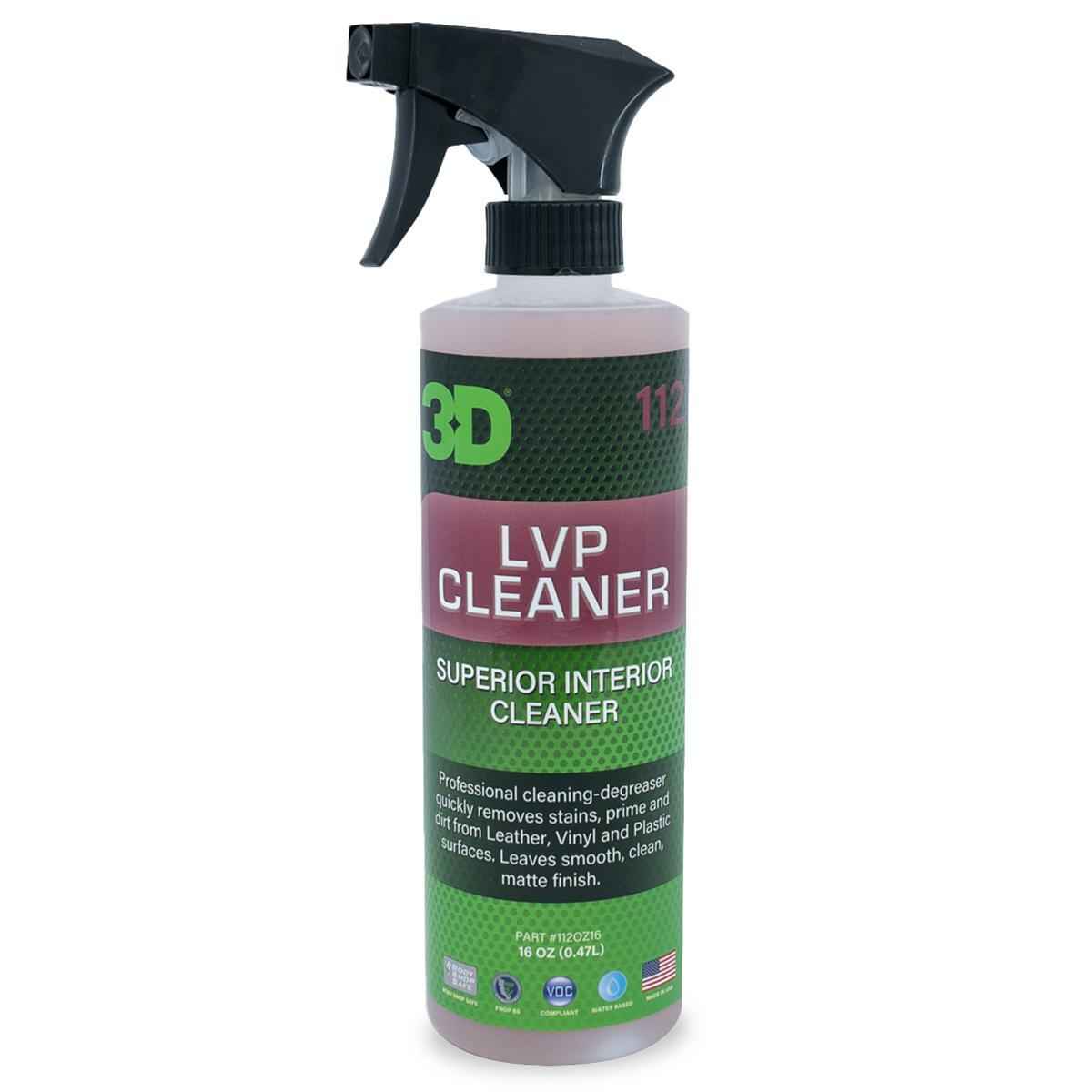 3D LVP Cleaner leather, vinyl, and plastic 16 oz cleaner for removing dirt, oils, and grime from automotive interior surfaces