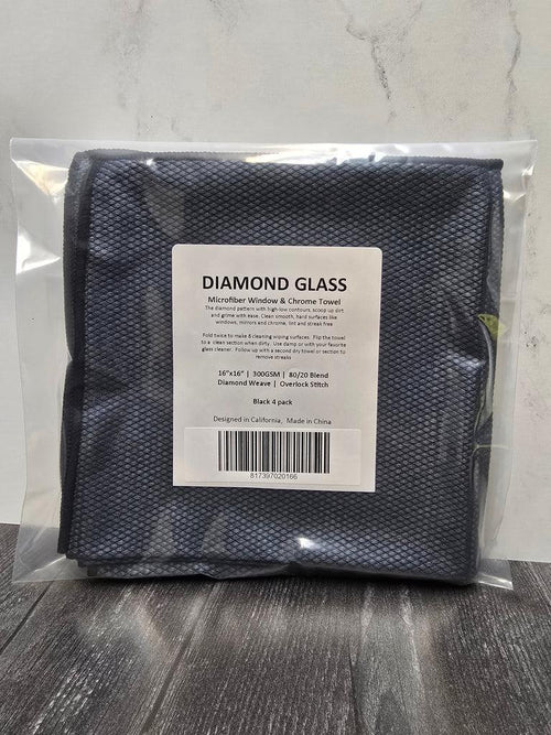 Diamond Pattern Glass Towels 4 pack - Black