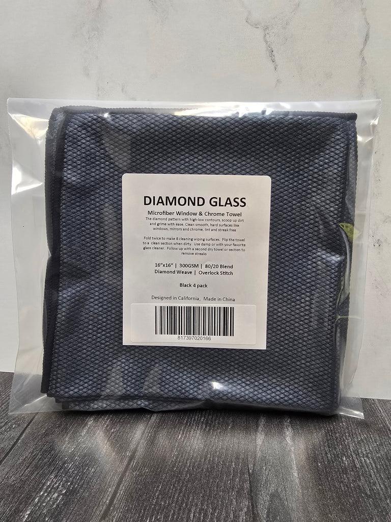 Diamond Pattern Glass Towels 4 pack - Black