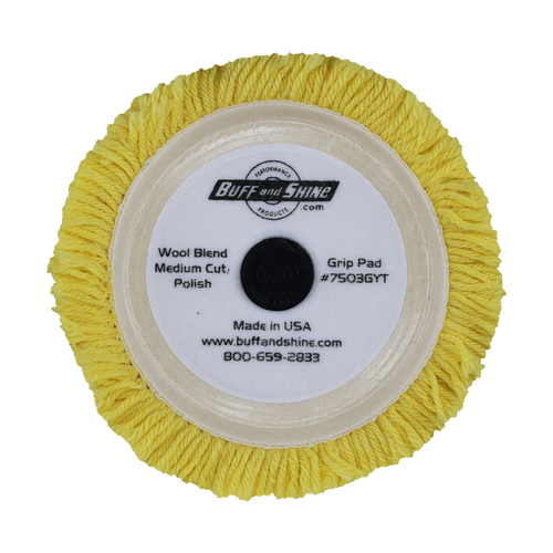 Buff and Shine 7.5" 100% Yellow Wool 4 Ply Twist Grip Pad™ with Center Tee