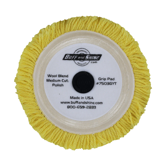 Buff and Shine 7.5" 100% Yellow Wool 4 Ply Twist Grip Pad™ with Center Tee