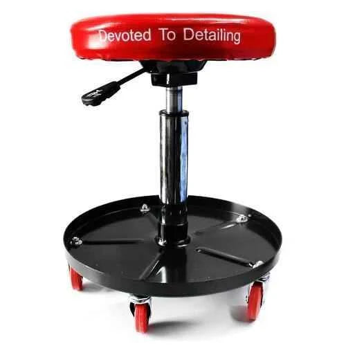 MaxShine  Detailing Stool with Tray red rolling detailing seat with built-in storage for tools, towels, and automotive detailing supplies
