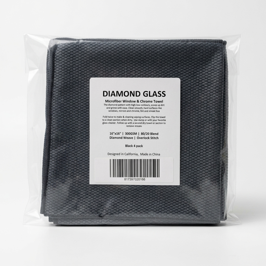 Diamond Pattern Glass Towels 4 Pack - Black