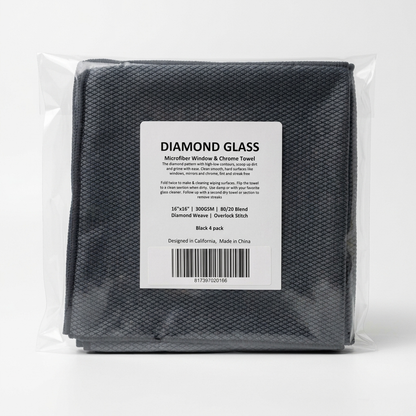 Diamond Pattern Glass Towels 4 Pack - Black