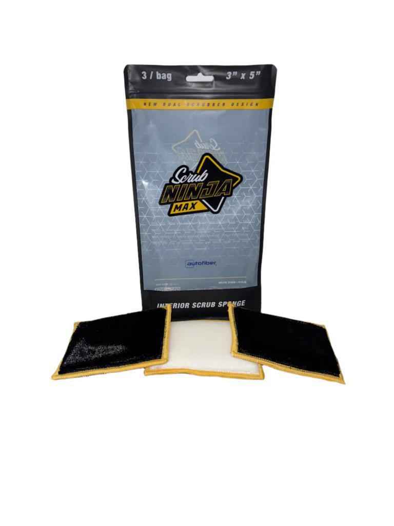 Scrub Ninja Max interior detailing sponge for safely removing dirt, stains, and grime from automotive leather, vinyl, plastic, fabric, and upholstery surfaces